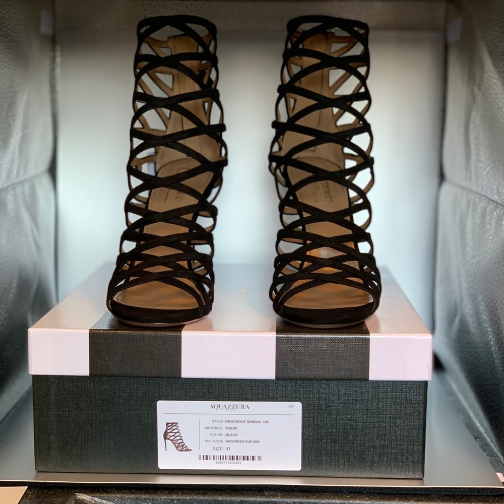 New Aquazzura Knockout Sandals 105mm Black Size 37